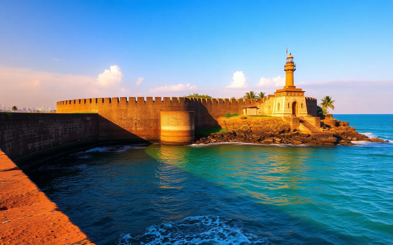 Galle Fort historic colonial ramparts and lighthouse near Ambalangoda Sri Lanka with turquoise sea in warm afternoon light