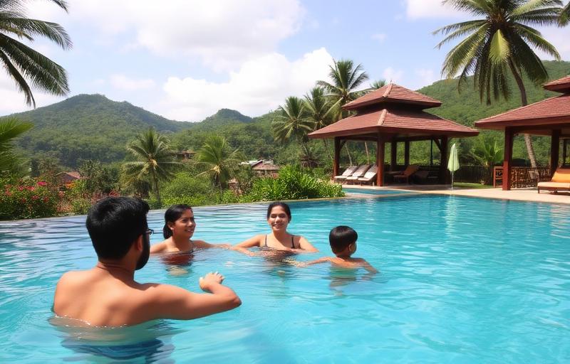 Family day outing hotel reference in Avissawella Sri Lanka with pool and tropical hills