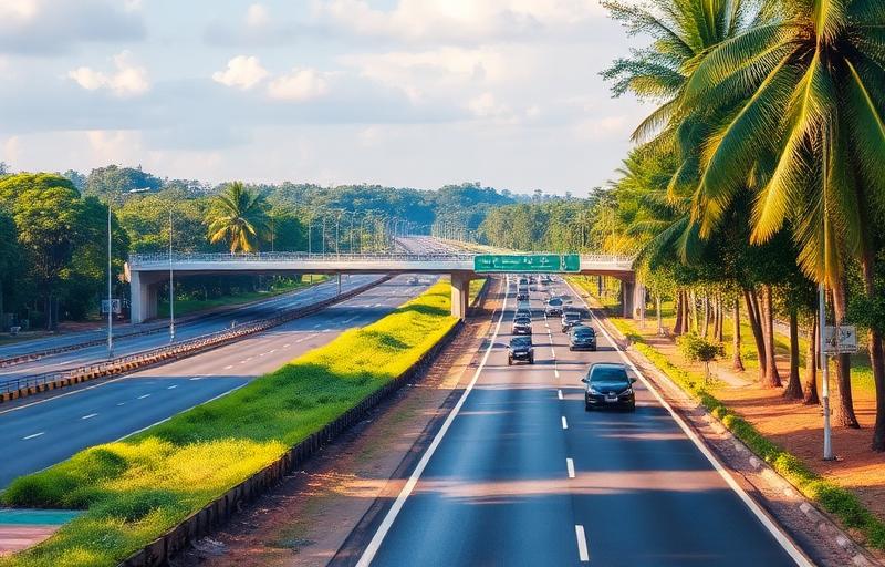 Hanwella Colombo road near Avissawella Sri Lanka with main highway and tropical roadside vegetation