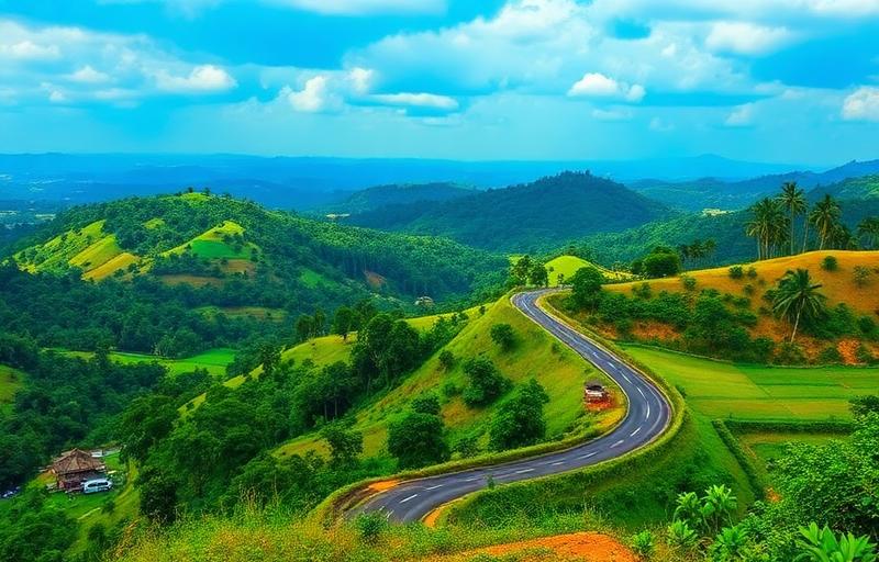 Ratnapura road from Avissawella Sri Lanka winding through inland tropical hills and green countryside