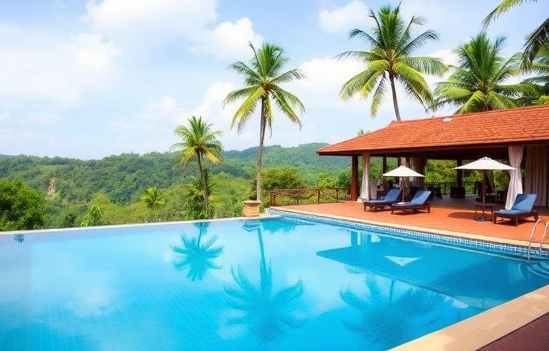 Day outing resort in Avissawella Sri Lanka with swimming pool, garden and tropical hill backdrop