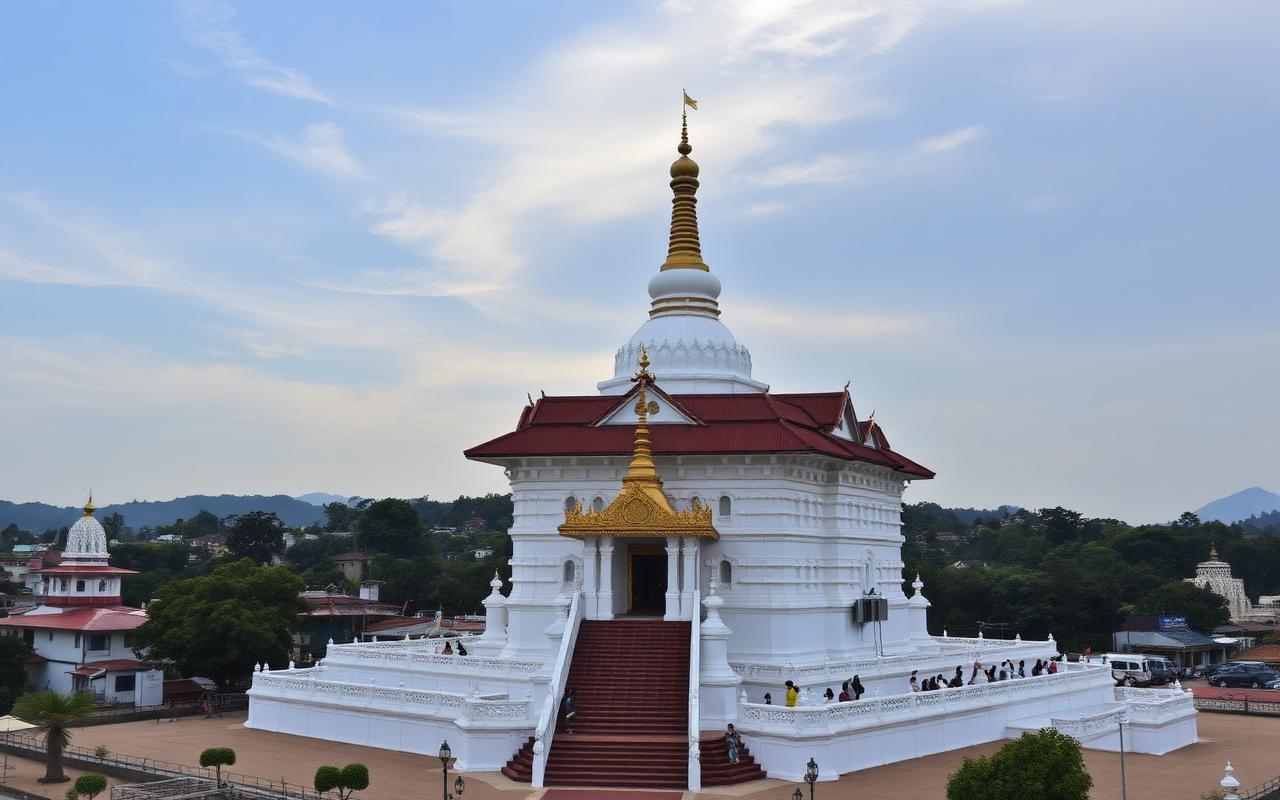 Muthiyangana Raja Maha Vihara Buddhist temple in Badulla Sri Lanka with white stupa and city heritage setting