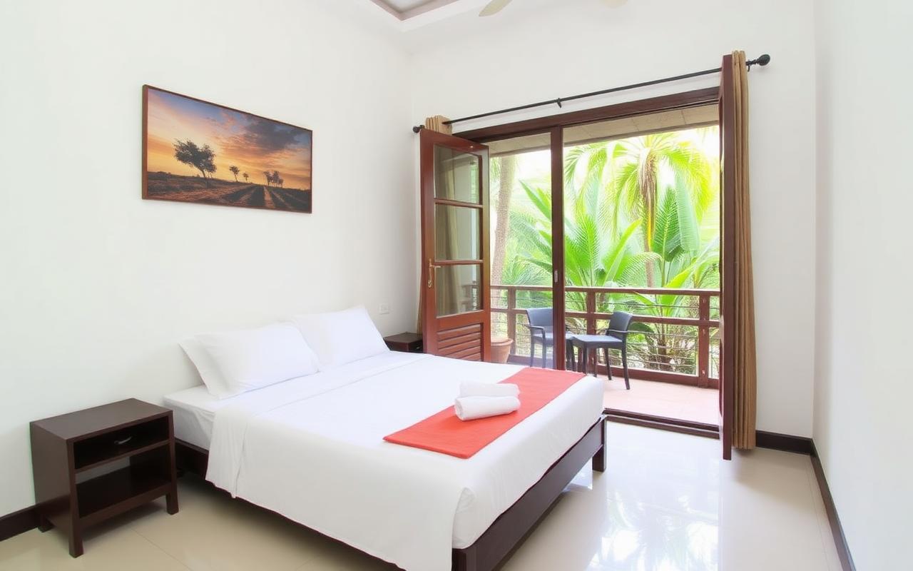 Family-run guesthouse in Colombo Sri Lanka with simple clean double bedroom, tropical garden balcony and casual atmosphere