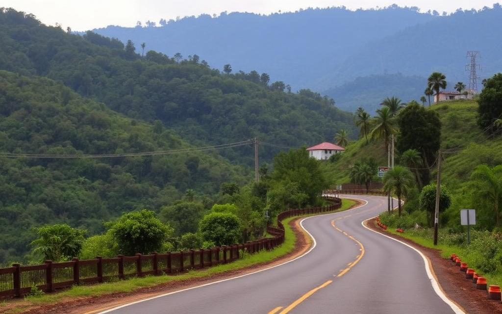 Scenic road from Matara to Deniyaya Sri Lanka winding through tea estates and forested hills