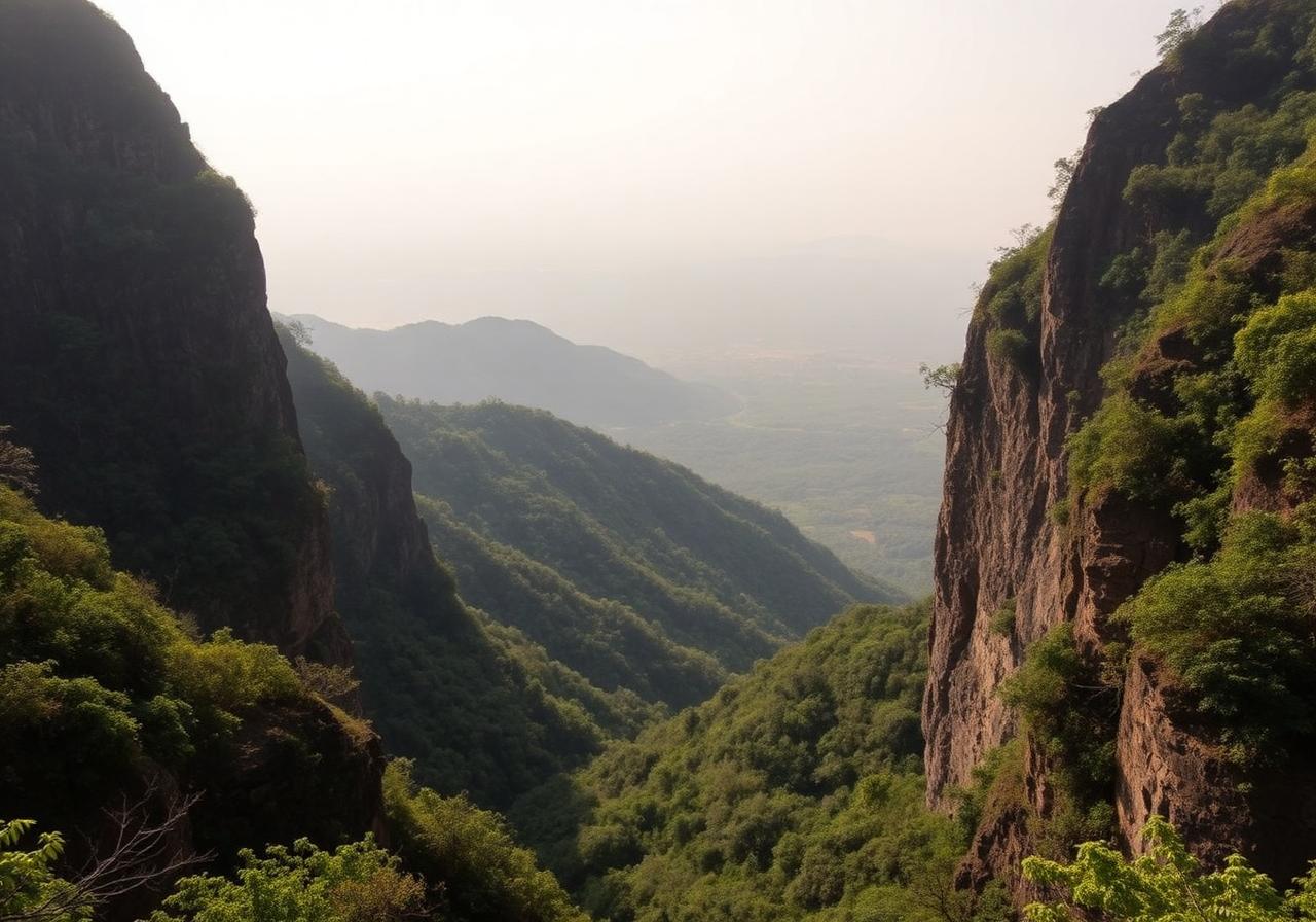 Ella Gap viewpoint in Sri Lanka — dramatic mountain gap framed by green hills with the southern plains visible in the distance