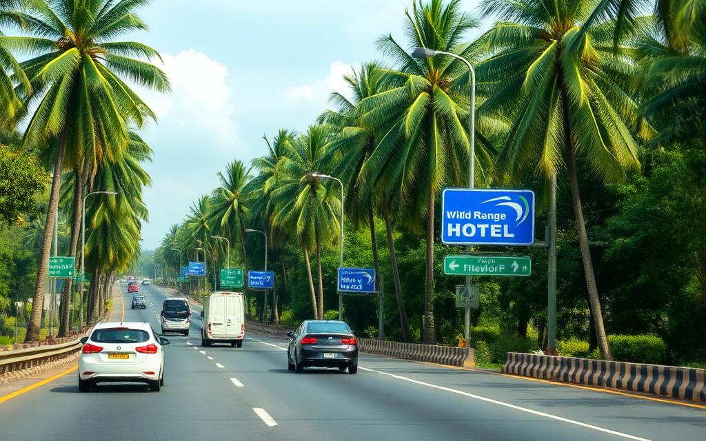Colombo-Negombo highway between Ja-Ela and Katunayake Sri Lanka with palm trees and roadside hotels
