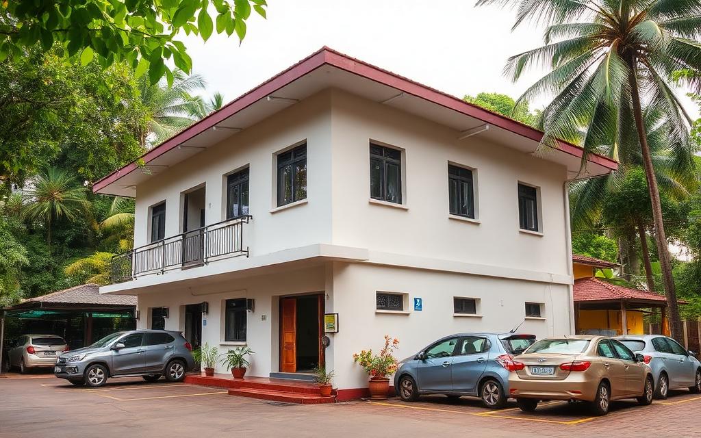 Practical business style local hotel in Kegalle Sri Lanka with parking and modest modern building