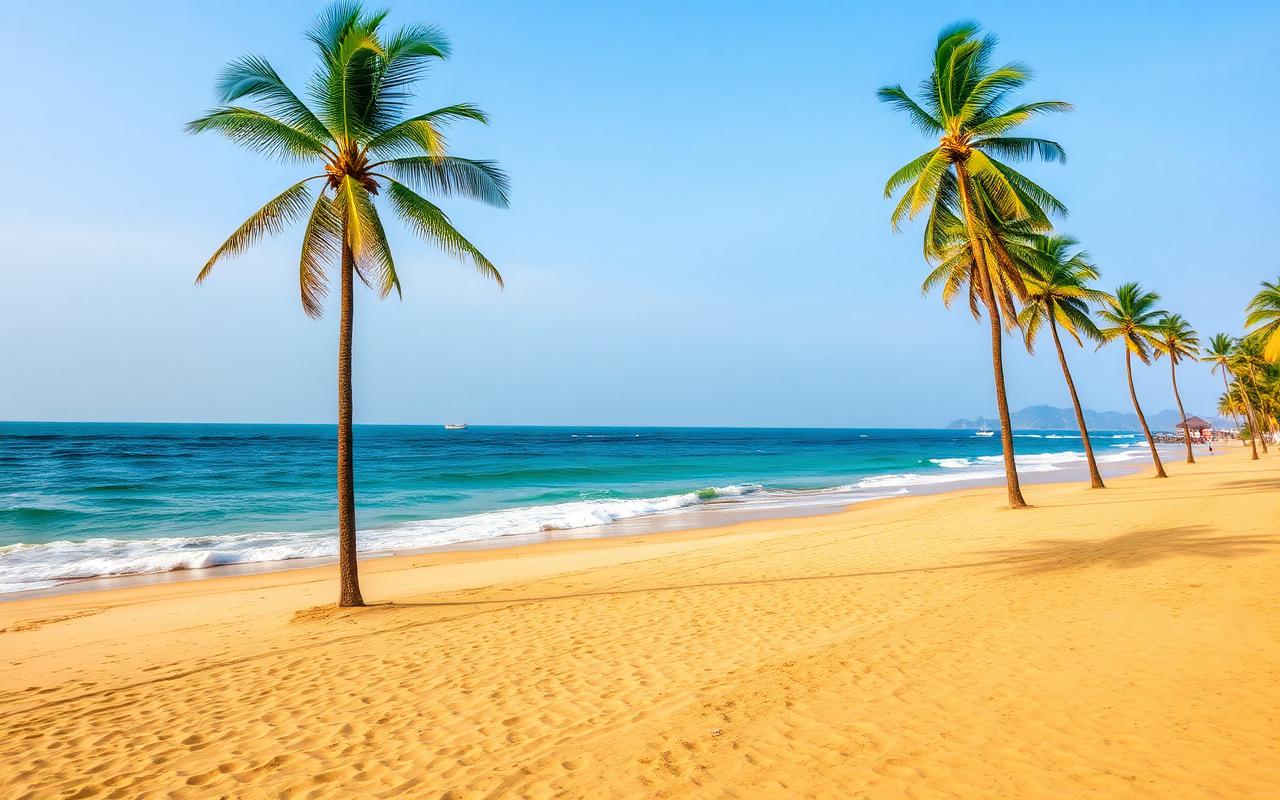 Negombo Beach in Sri Lanka — wide golden sand beach lined with palm trees beside the Indian Ocean