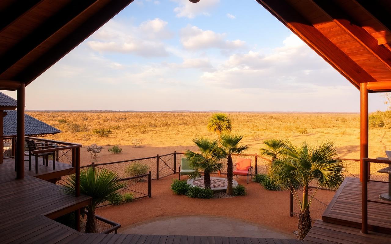 Safari resort reference near Udawalawe National Park Sri Lanka with low-rise lodge architecture and dry-zone landscape